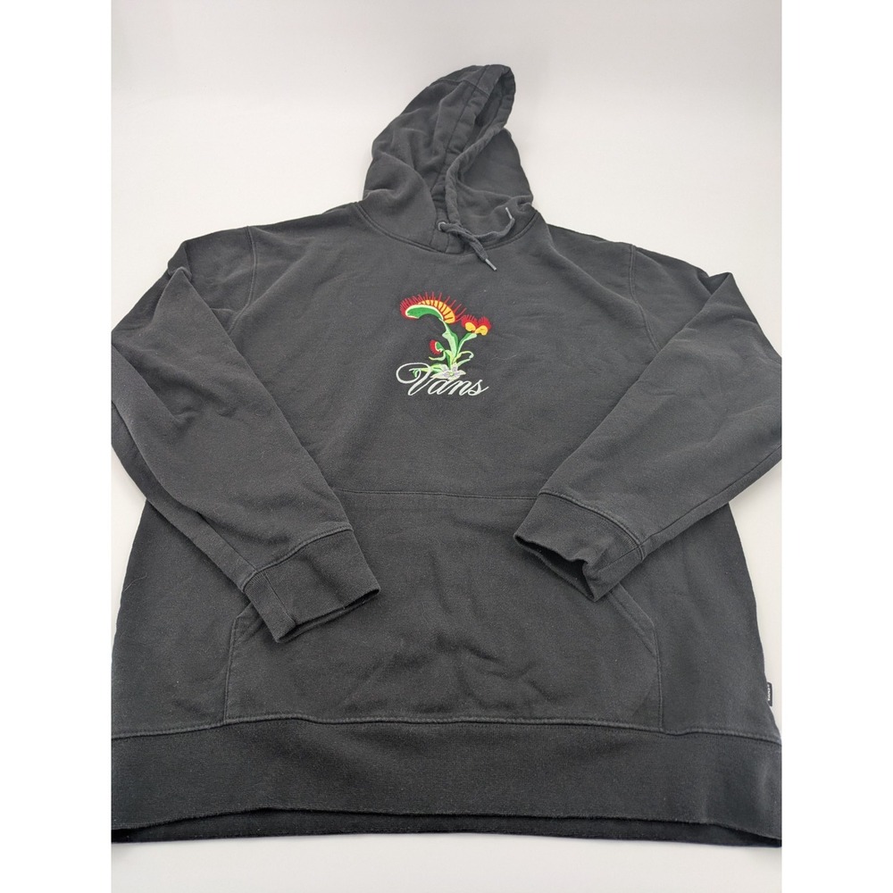 Vans Hoodie Mens Large Black Venus Flytrap Floral Embroidered Graphic Pockets